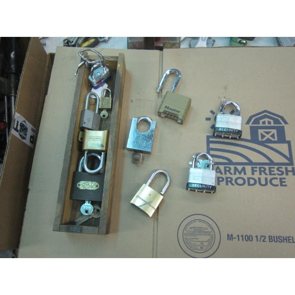 WOODEN BOX W/MISC. LOCKS