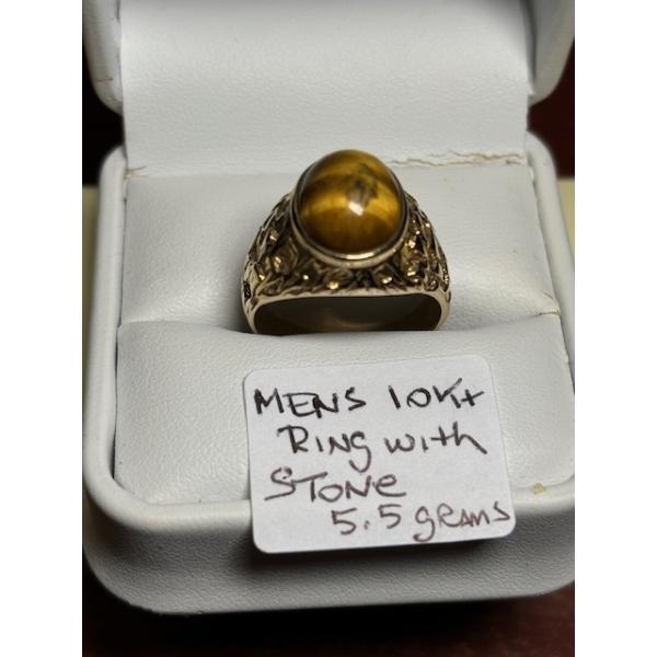 MENS 10KT RING W/STONE, SZ 9.5