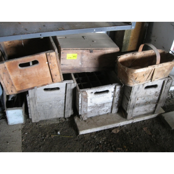 WOODEN CRATES, APPLE BASKET, ETC.