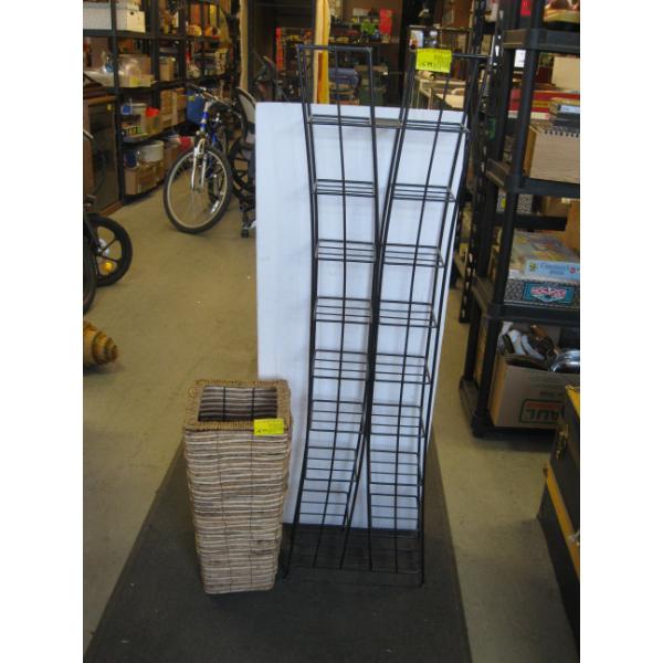 WICKER PLANTER & METAL CD RACK