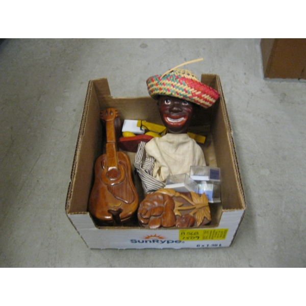 MISC. MARIONETTE, 2 WOODEN BOXES, ETC.