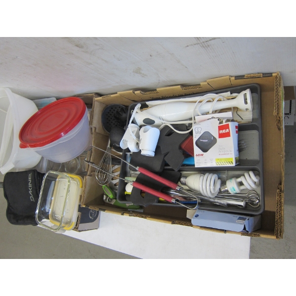 2 FLATS OF TUPPERWARE & UTENSILS, ETC.