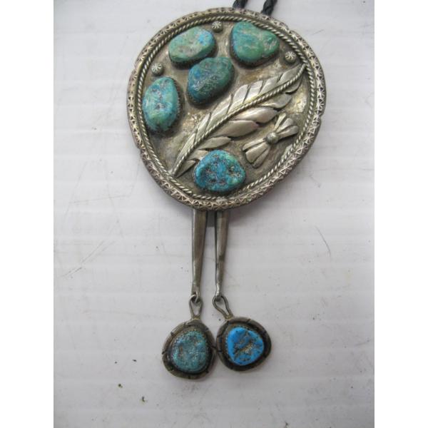 TURQUOISE & SILVER NAVAJO  BOLO TIE