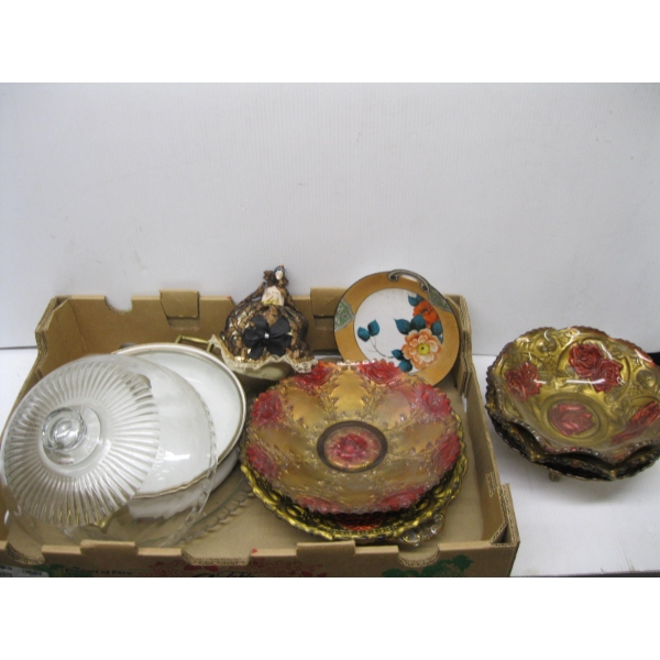 MISC. GOOFUS GLASS BOWLS & PLATES, SERVING DISH, ETC.
