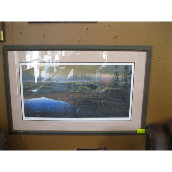 FRAMED NUMBERED PRINT "CHECKING OUT THE COMPETITION" 614/2005 BY HOBSON