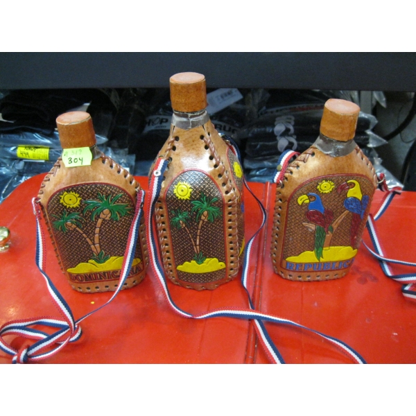 3 LEATHER BOUND FLASKS