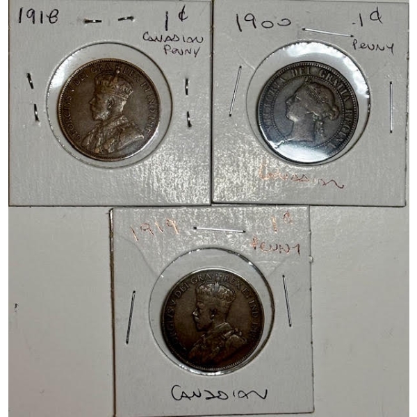 1900, 1918 & 1919 CDN 1 CENT COINS
