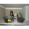 Image 3 : CUPBOARD W/MISC. ICE BUCKETS, LIGHTS, BAGS, CAKE PANS, LA CREUSET POT, ETC.