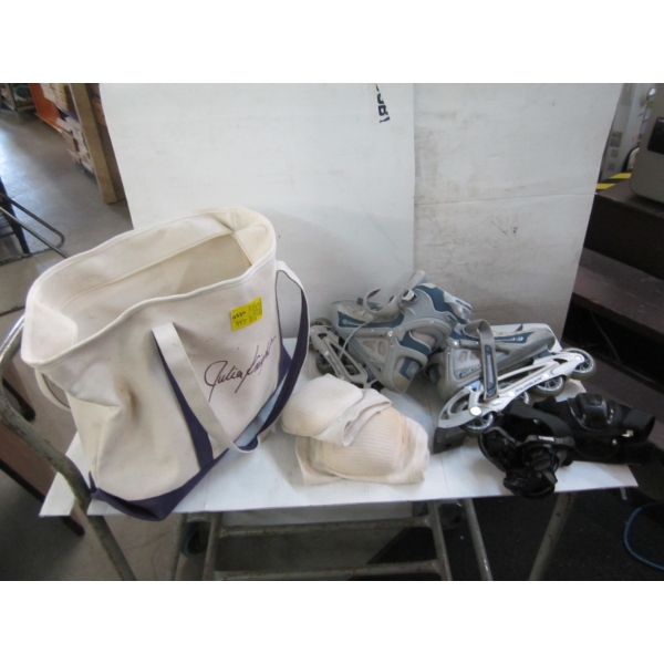 JULIA KNIGHT LG. CANVASS BAG W/PAIR OF ROLLERBLADES, SZ 8