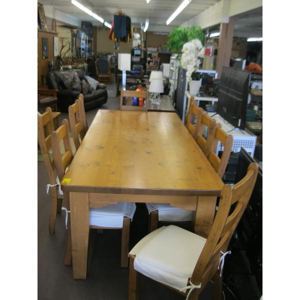 LG. PINE DINING TABLE W/10 CHAIRS