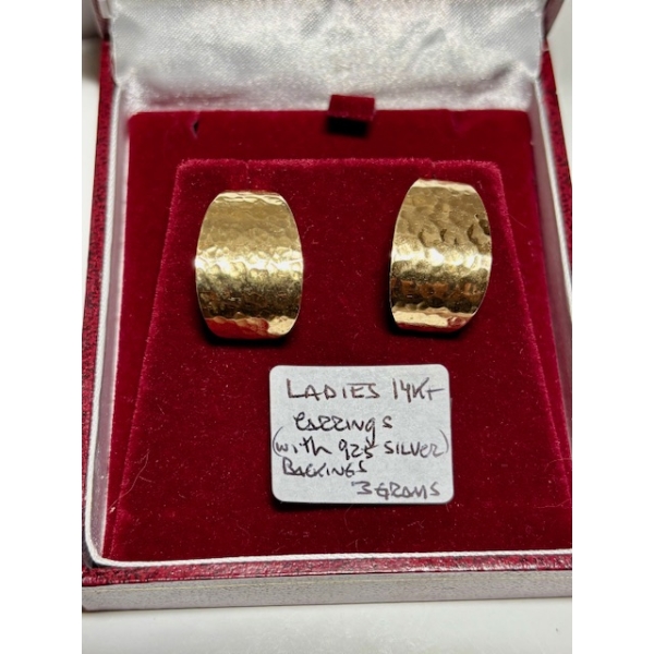 LADIES 14KT EARRINGS W/.925 SILVER BACKINGS, 3G