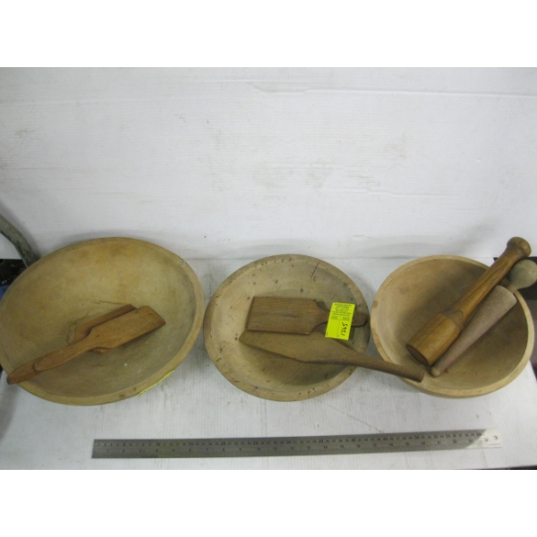 WOODEN DOUGH PROOF BOWLS, WOODEN SPATULAS, ETC.
