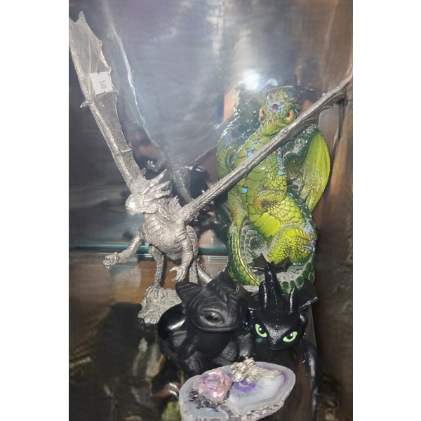Bookcase Decor Featuring Pewter Dragon 7 T, and More!