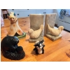 Image 1 : Vintage Alabaster marble Dove Bookends, ceramic teepee ashtray, a wolf original hand made sculpture 
