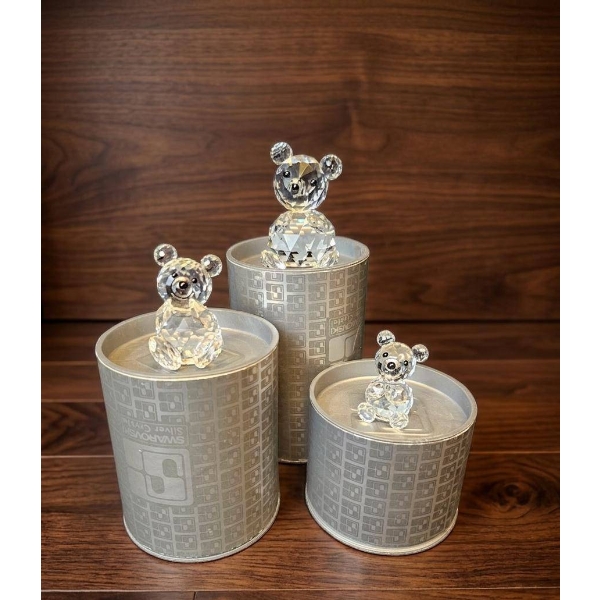 Three Crystal Bear Figurines with Original Packaging