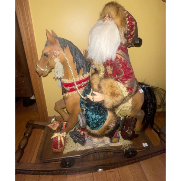 Decorative Santa Idol on Hand Carved Rocking Horse 26T