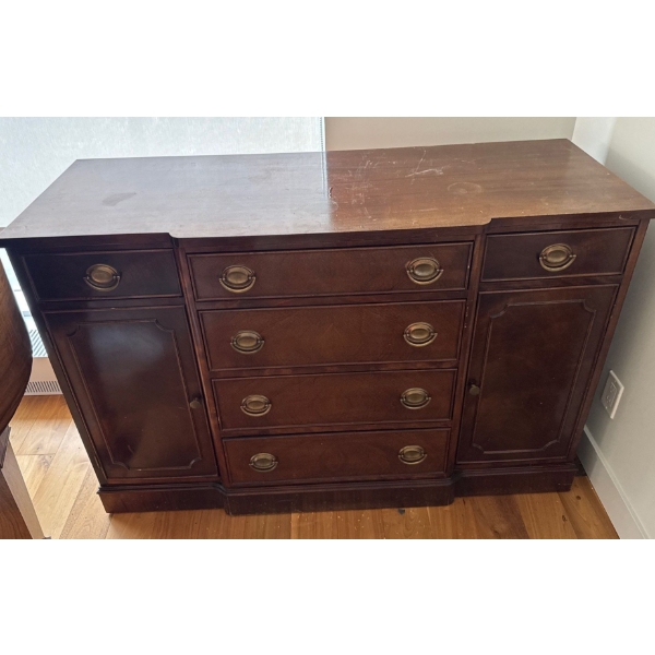 Antique Georgian Credenza - Mahogany Wood 6 Drawers 2 Cabinets 