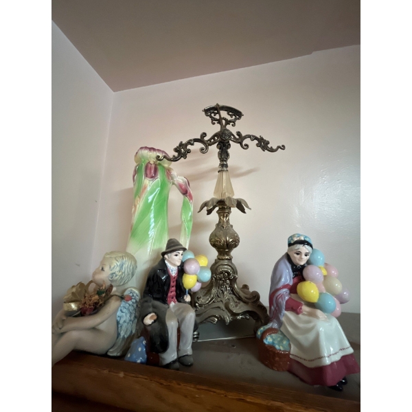  collection of ceramic dolls with balloons and a vintage scale