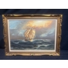 Image 1 : Framed Oil Painting of a Ship at Sea Signed by Artist