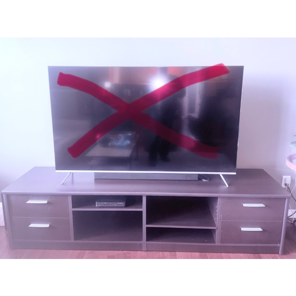 Dark Wood TV Stand With Storage Drawers and Open Shelving