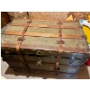 Image 1 : Antique Trunk Green in Colour with Leather Straps. Wood Top Tray Great Condition 3ft x 22'w x 25"tal