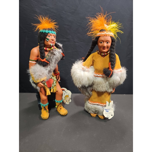 Two Collectible Handmade  Indigenous Dolls, With Real Fur Trim 