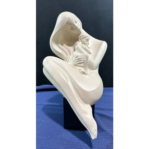 Vintage Ceramic Sculpture of Mother Embracing Child 18H