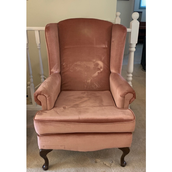 Salmon Colored Crushed Velvet Wingback Chair 30x34x40