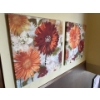 Image 1 : Modern Flower Art Paintings x2 With Large Silk Plant In Pot And Hanging Plant Planter 