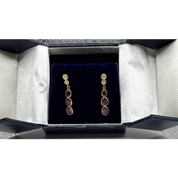 2ct Natural Burmese Ruby and 0.15ct Diamonds, Set in 14K Yellow Gold Earrings