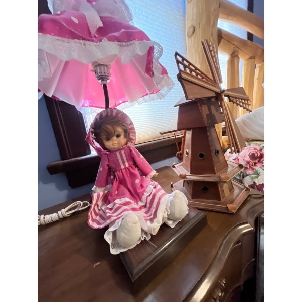 lamps one with pinwheel crystal globe power cord needs fixed pink doll lamp and Dutch windmill lamp 