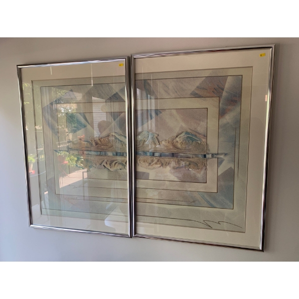 Set of 2 Lovely Art Prints - Illegible Signature; 27W, 39T Each 