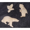 Image 1 : Three Hand-Carved Bone Pins Featuring Polar Bear, male figure, and Bird Designs