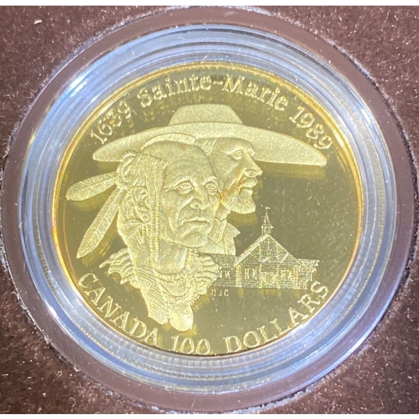 1989 Canadian $100 Sainte-Marie among the Hurons Coin 7.775 Grams 24K Gold 5.563 Grams Fine Silver