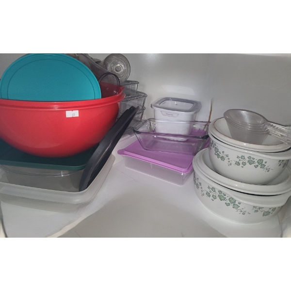 Cookware, Bakeware and Plastic Storage Containers of Various Sizes