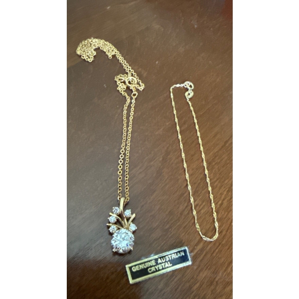 Yellow Gold 14K Bracelet (0.53g), w/ Gold Colored Pendant and Chain, White Stones No Stamp (4.26g)