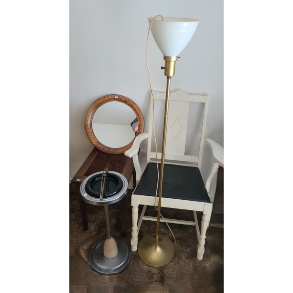 Assorted Home Items Including: Chair: 20 W, 17 D, 37 T, Lamp: 56 T, Mirror, Stool, Stand Ashtray