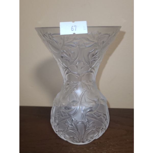 Lalique "Arabesque" Style Vase 3.5" Top, 5 T w/ Relief Foliage Design