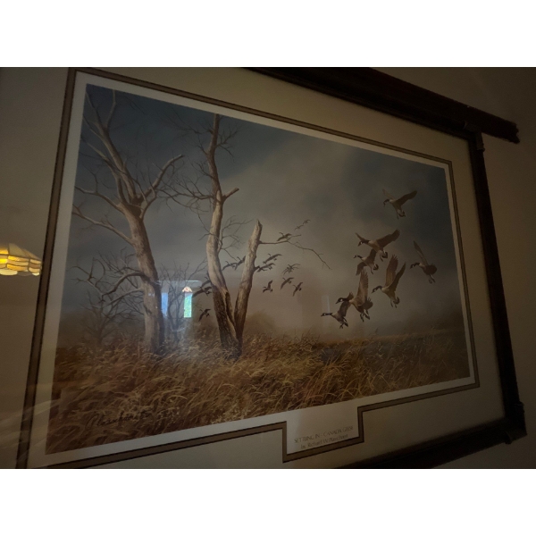 beautifully framed setting in Canada geese by Richard W Plasschaert
Width 34” 26” height