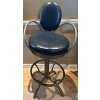 Image 3 : Genuine Leather Bar Stools - Black Swivel Chairs w/ Metal Frame & Armrests 33'Tall