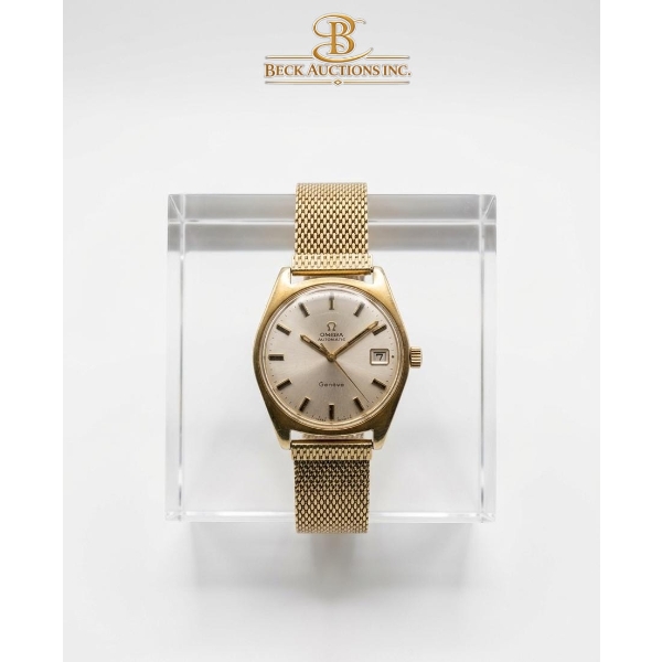  Vintage Omega Genève Automatic Watch 1970s Gold-Plated Case And A Matching Gold-Tone Mesh Bracelet.