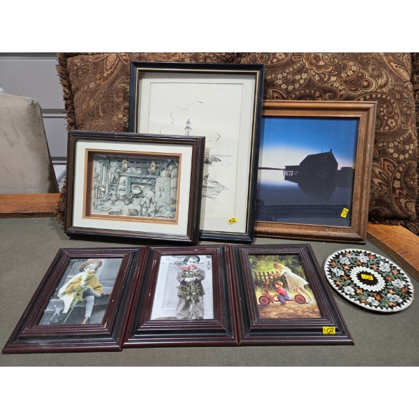 6 Wall Hangings (One 3D) + Hand Painted Floral Plate