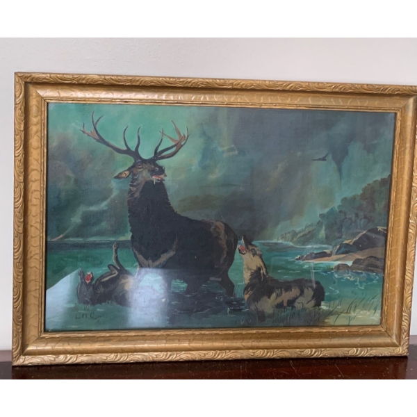 Antique L.M.Groves Wildlife Art 21x15