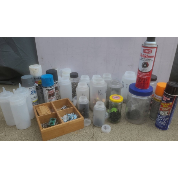 Multi Sized Hardware With Containers, Spray Paint, Cleaners