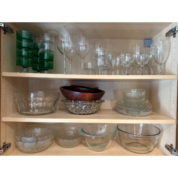 Anchor Hocking Glassware, Wine Glasses, Cups, Wooden Bowl, Crystal 