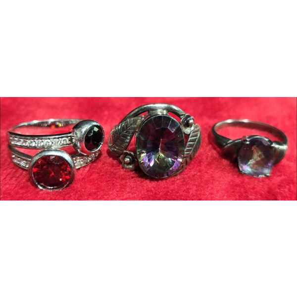 3 Silver Coloured Rings with Unknown Stamps