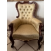 Image 1 : Antique Art Nouveau Straw Chair on Wheels, Ornately Carved, Slight Scratch on Back - 27W, 41T
