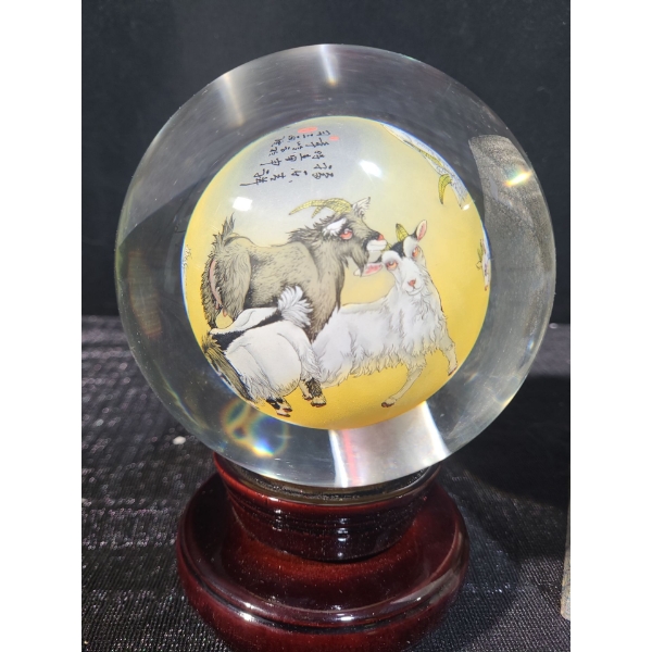Wang Xisan Ji School Reverse Painting of Goats Crystal Globe