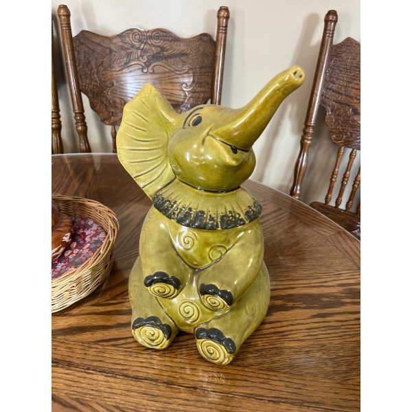 Green Elephant Cookie Jar Vintage large piece 