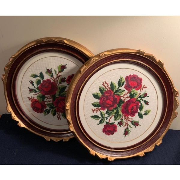 Oblong Embroidered Floral Art 14W - Set of Two